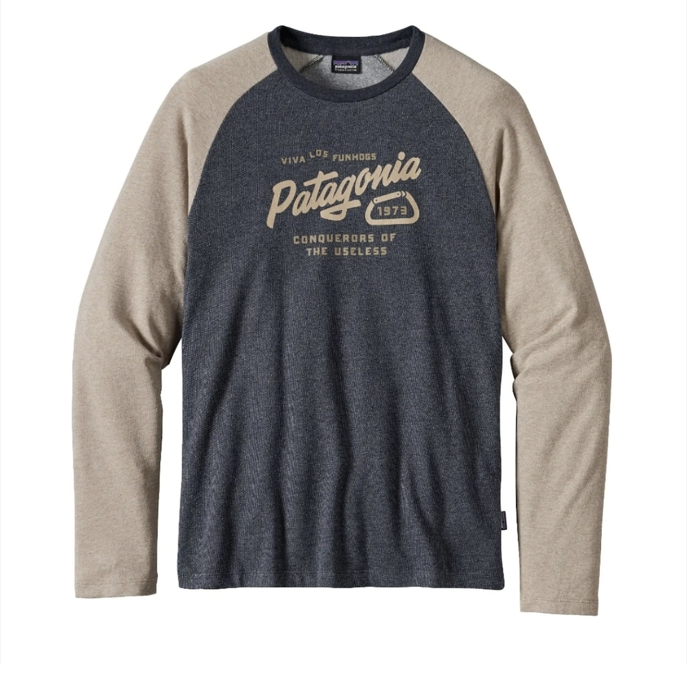 Patagonia Splitter Script Crew Neck Sweatshirt Size Medium Blue Grey 39510 EUC